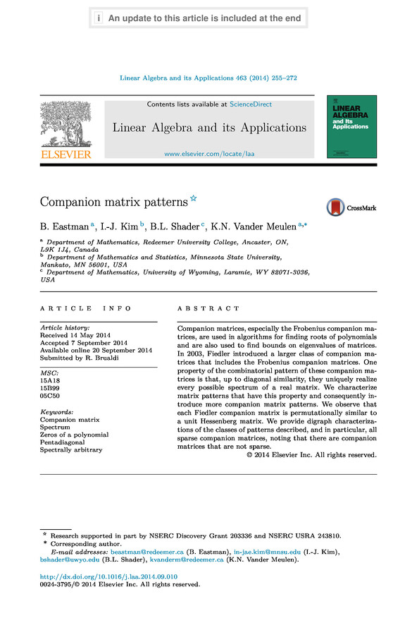 Companion Matrix Paper