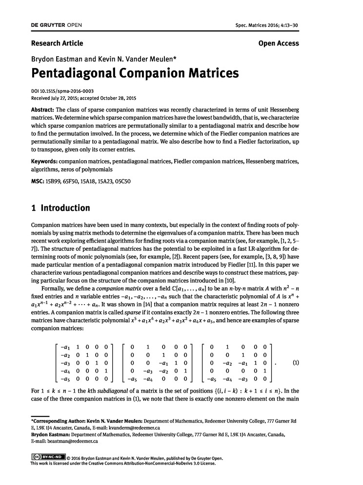 Pentadiagonal Companion Matrices Paper